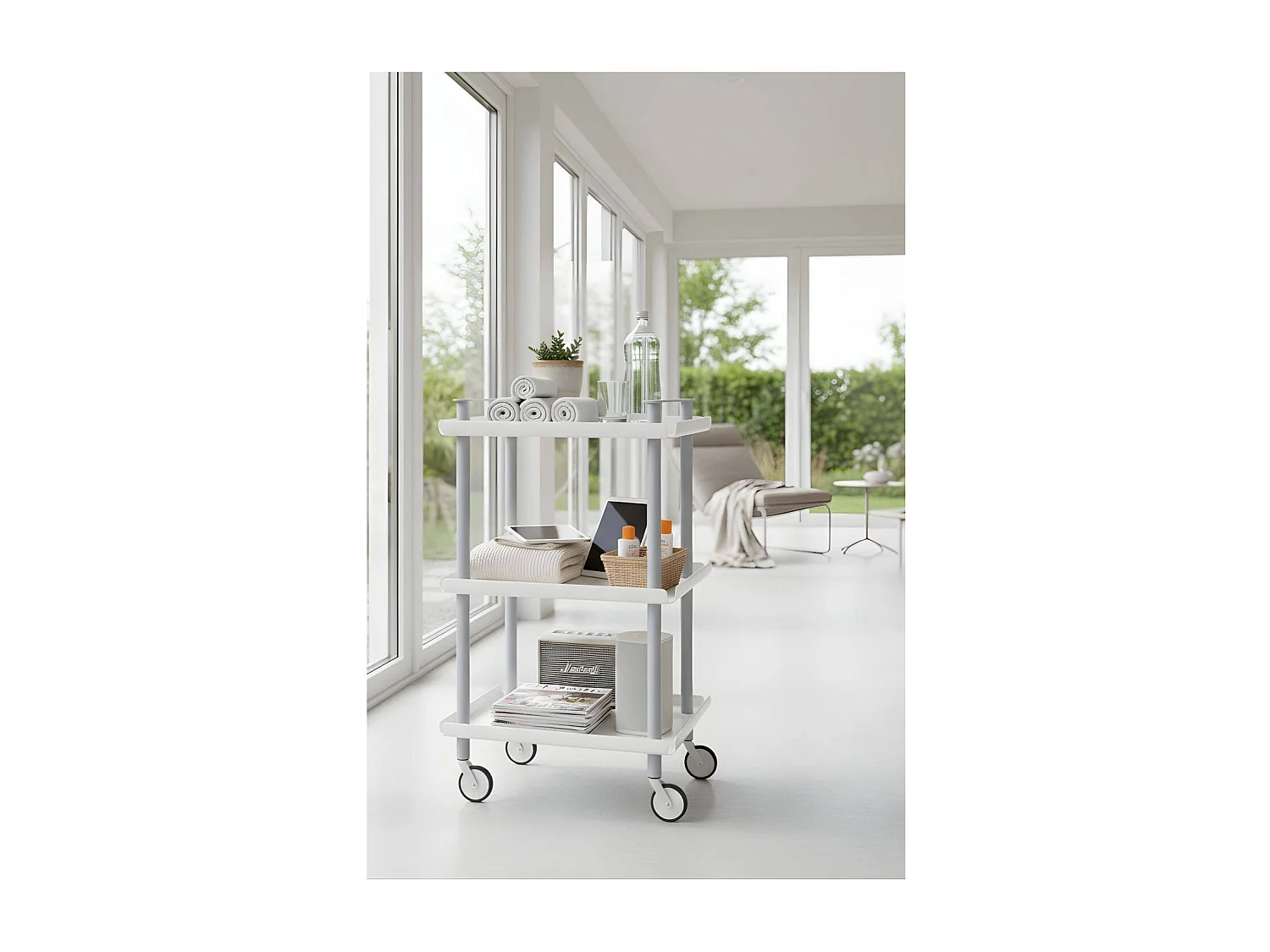Servierwagen, Rollregal mit 3 Ebenen, Metall, grauem Rahmen, LEKY