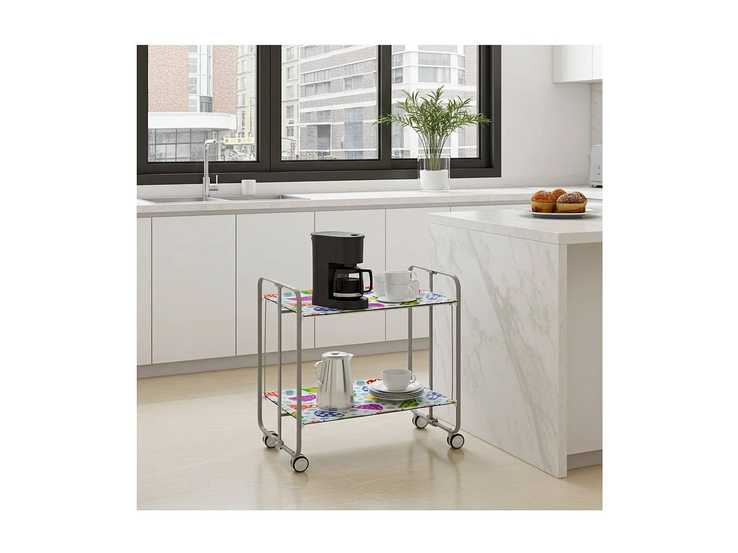 Carrito auxiliar plegable BAUHAUS con ruedas – Armazón metálico gris, 2 niveles, 4 posiciones ajustables