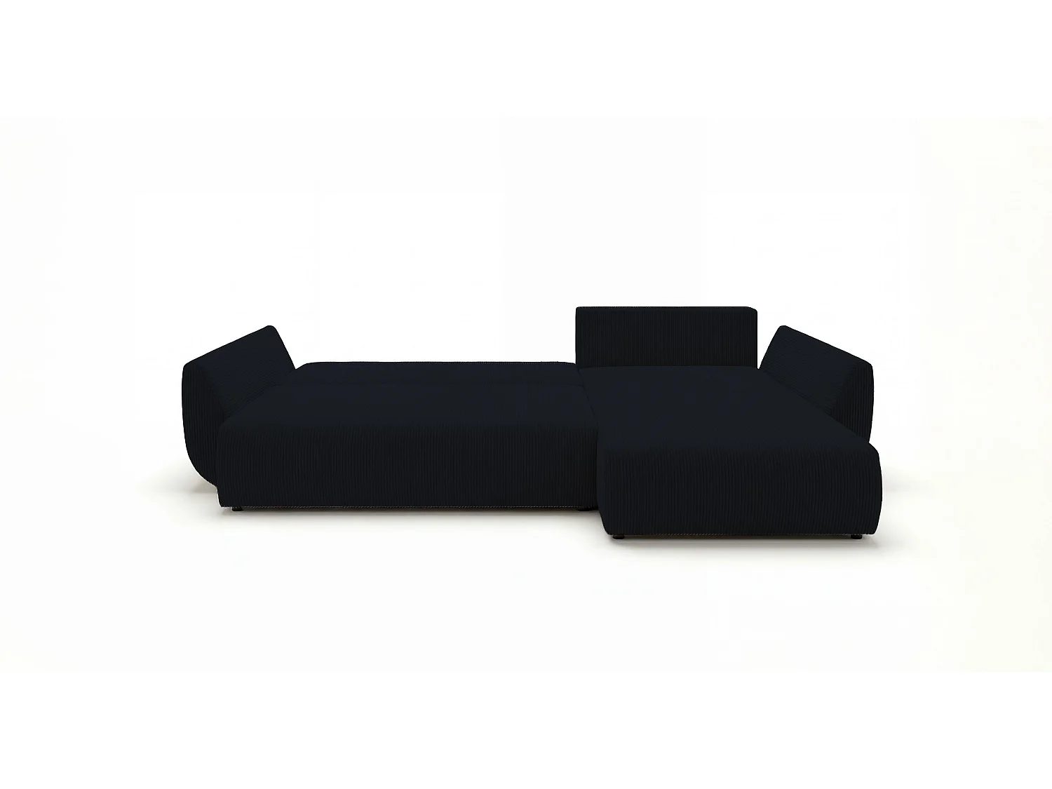 Canapé d'angle SYDNEY droit noir velours côtelé Poso 135 - fonction couchage, coffre à literie