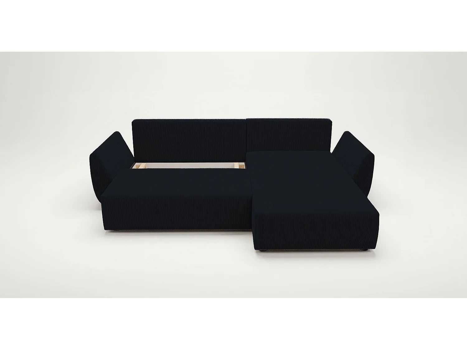Canapé d'angle SYDNEY droit noir velours côtelé Poso 135 - fonction couchage, coffre à literie
