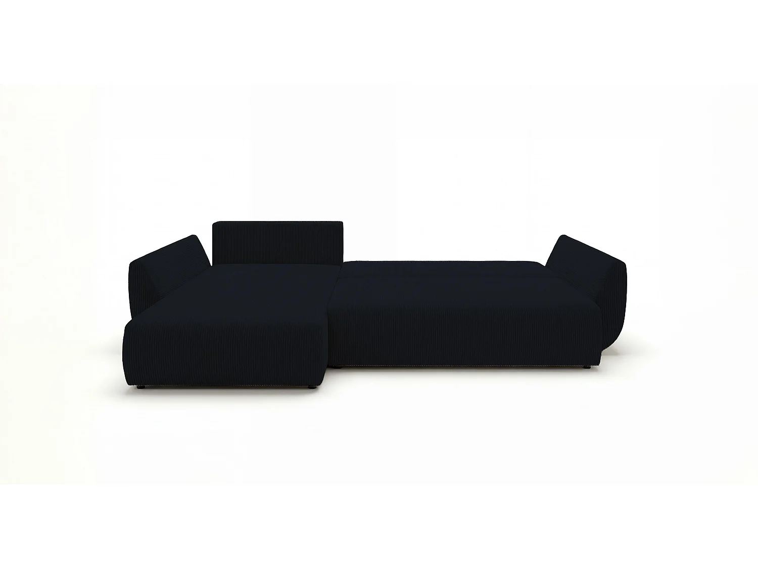 Canapé d'angle SYDNEY gauche noir velours côtelé Poso 135 - fonction couchage, coffre à literie