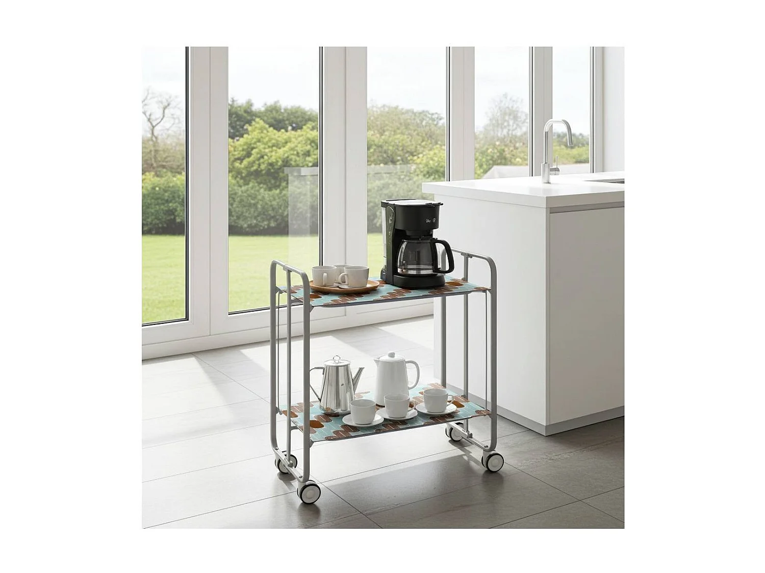 Carrito auxiliar plegable BAUHAUS con ruedas – Armazón metálico gris, 2 niveles, 4 posiciones ajustables