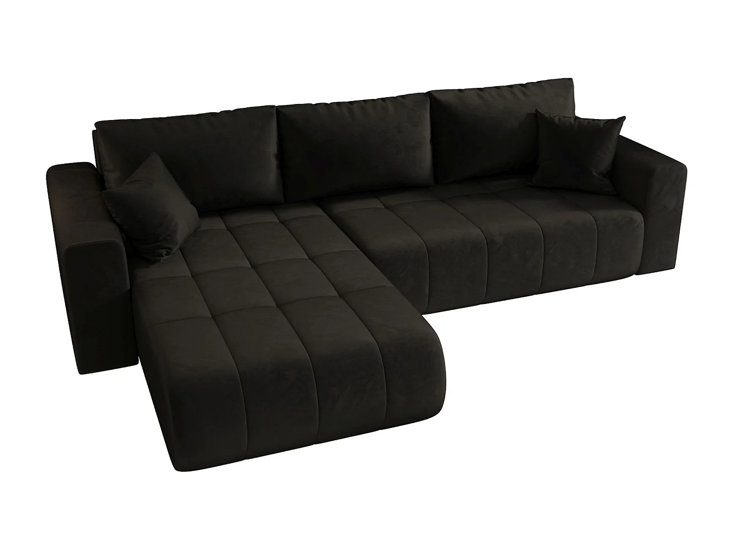 Canapé d'angle LARA gauche graphite velours Monolith 95 - fonction couchage, coffre à literie