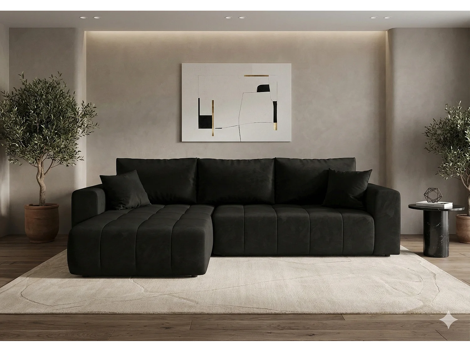 Canapé d'angle convertible en velours MILO-Gris foncé-angle gauche