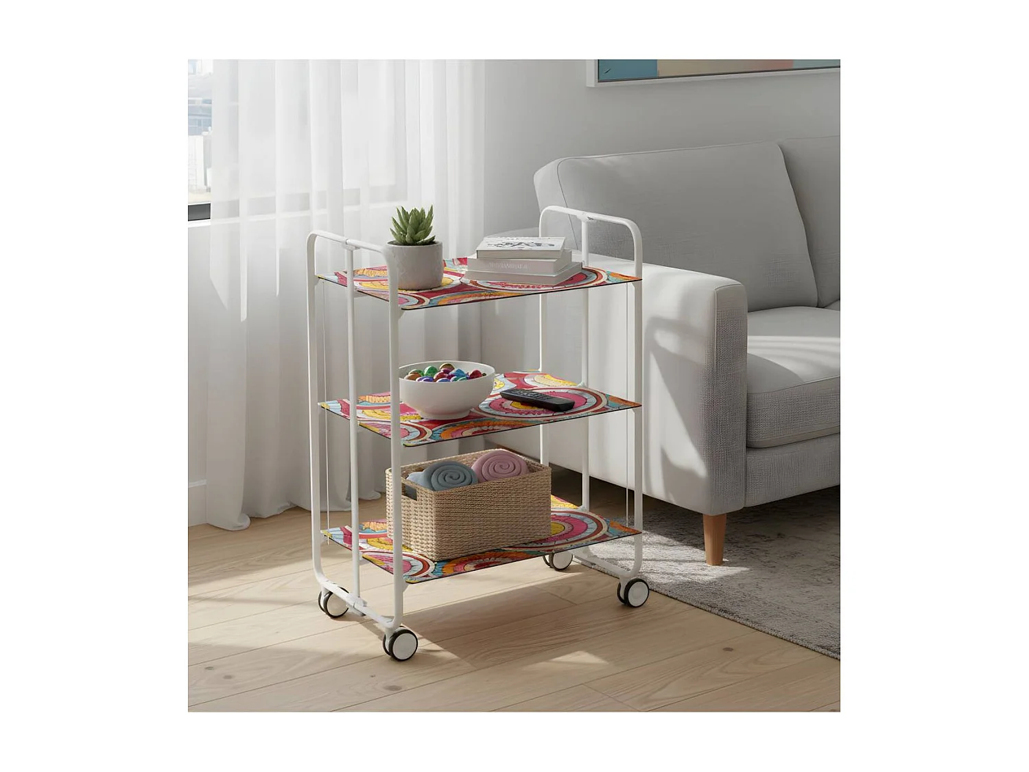 Carrito auxiliar plegable BAUHAUS blanco con ruedas – 3 niveles y 3 posiciones