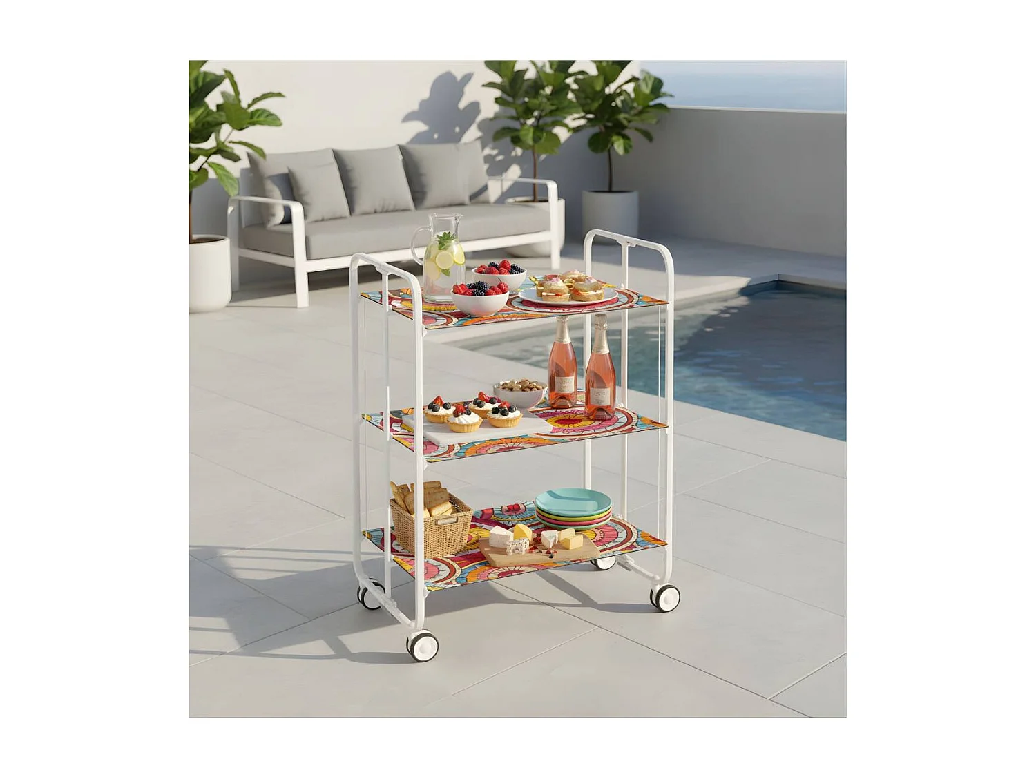 Carrito auxiliar plegable BAUHAUS blanco con ruedas – 3 niveles y 3 posiciones