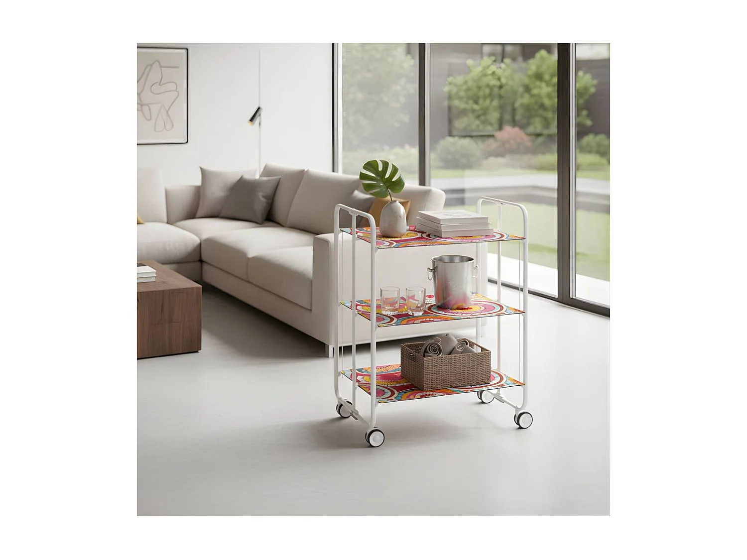 Carrito auxiliar plegable BAUHAUS blanco con ruedas – 3 niveles y 3 posiciones