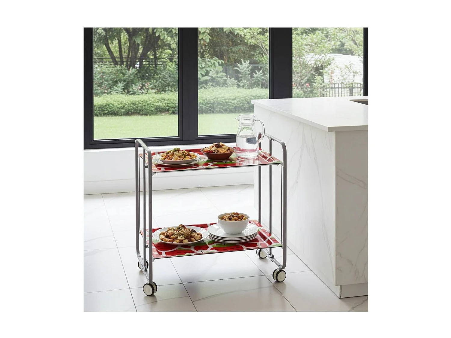 Carrito auxiliar plegable BAUHAUS con ruedas – Armazón metálico gris, 2 niveles, 4 posiciones ajustables