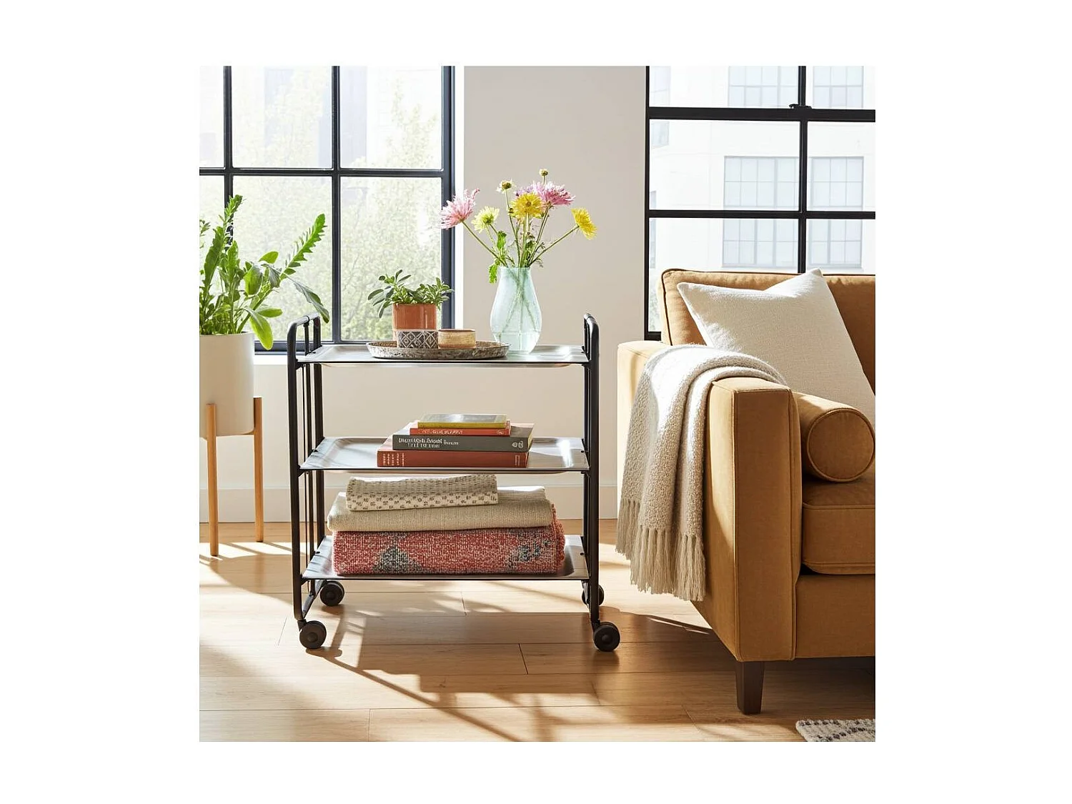 Carrito auxiliar plegable BAUHAUS negro con ruedas – 3 niveles y 3 posiciones