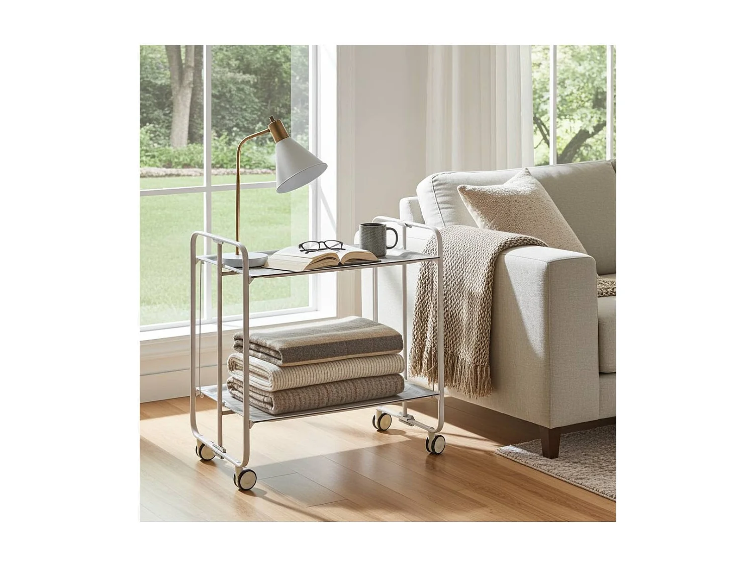 Carrito auxiliar plegable BAUHAUS con ruedas – Armazón metálico gris, 2 niveles, 4 posiciones ajustables