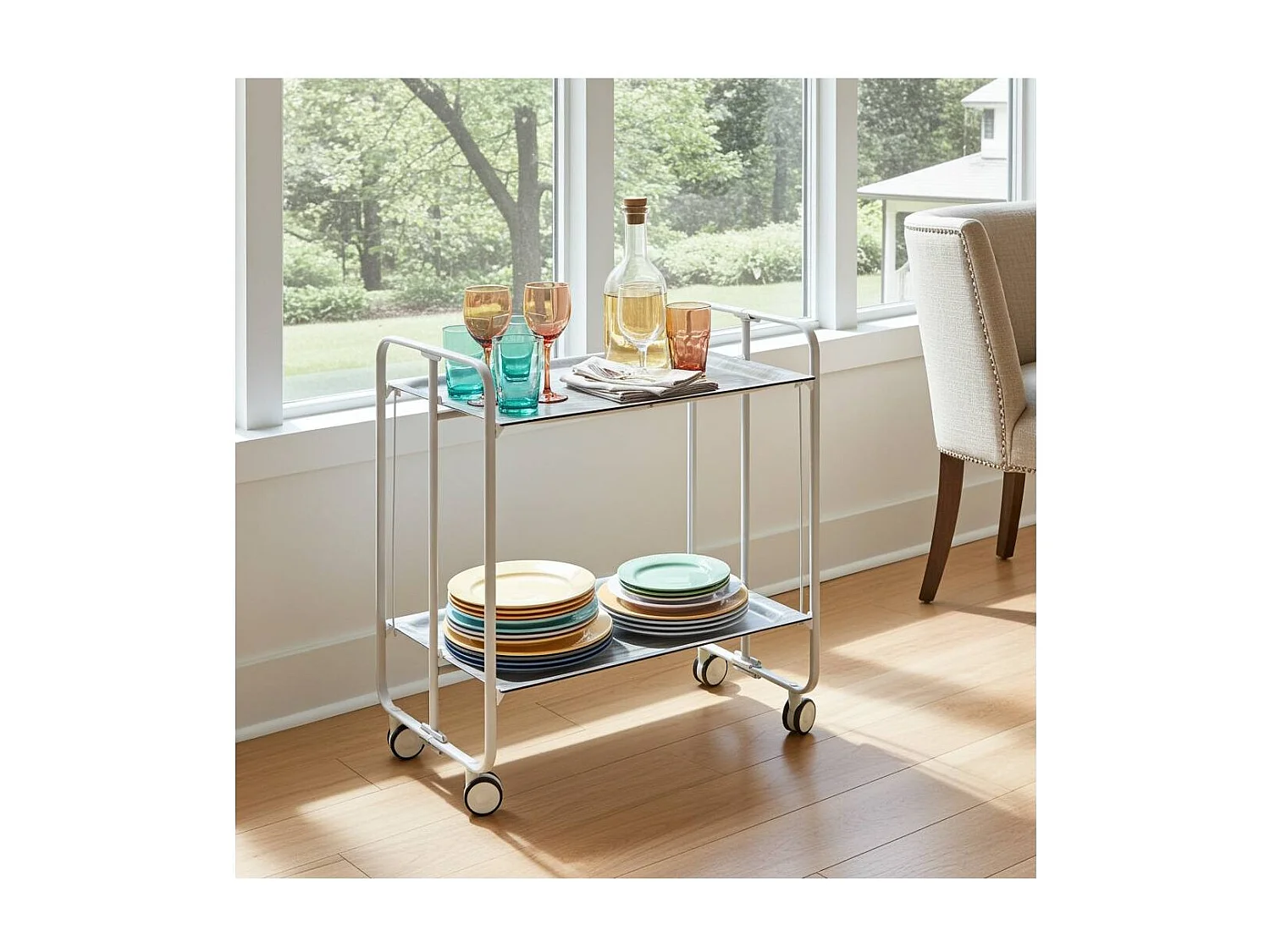 Carrito auxiliar plegable BAUHAUS con ruedas – Armazón metálico gris, 2 niveles, 4 posiciones ajustables