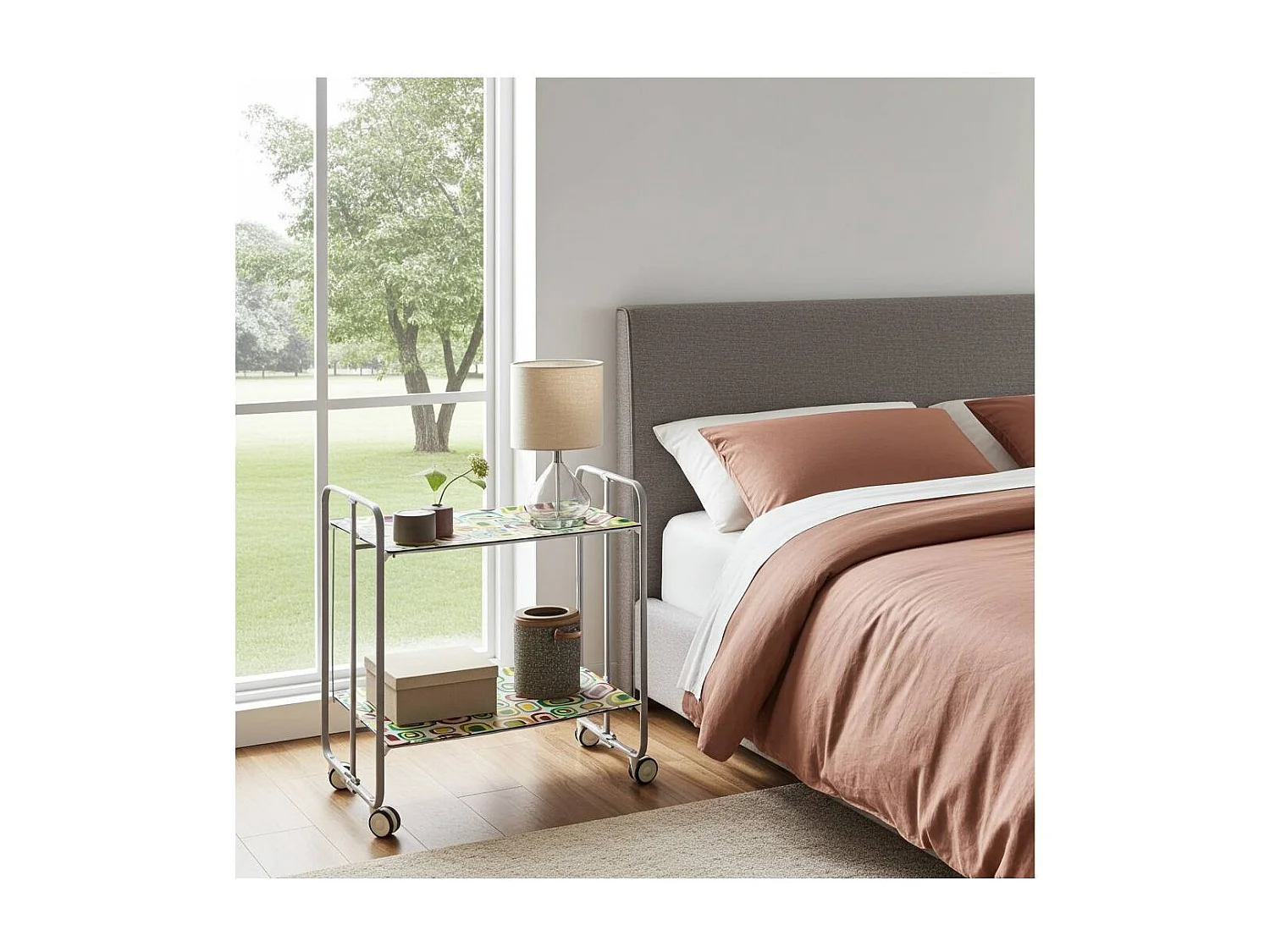 Carrito auxiliar plegable BAUHAUS con ruedas – Armazón metálico gris, 2 niveles, 4 posiciones ajustables