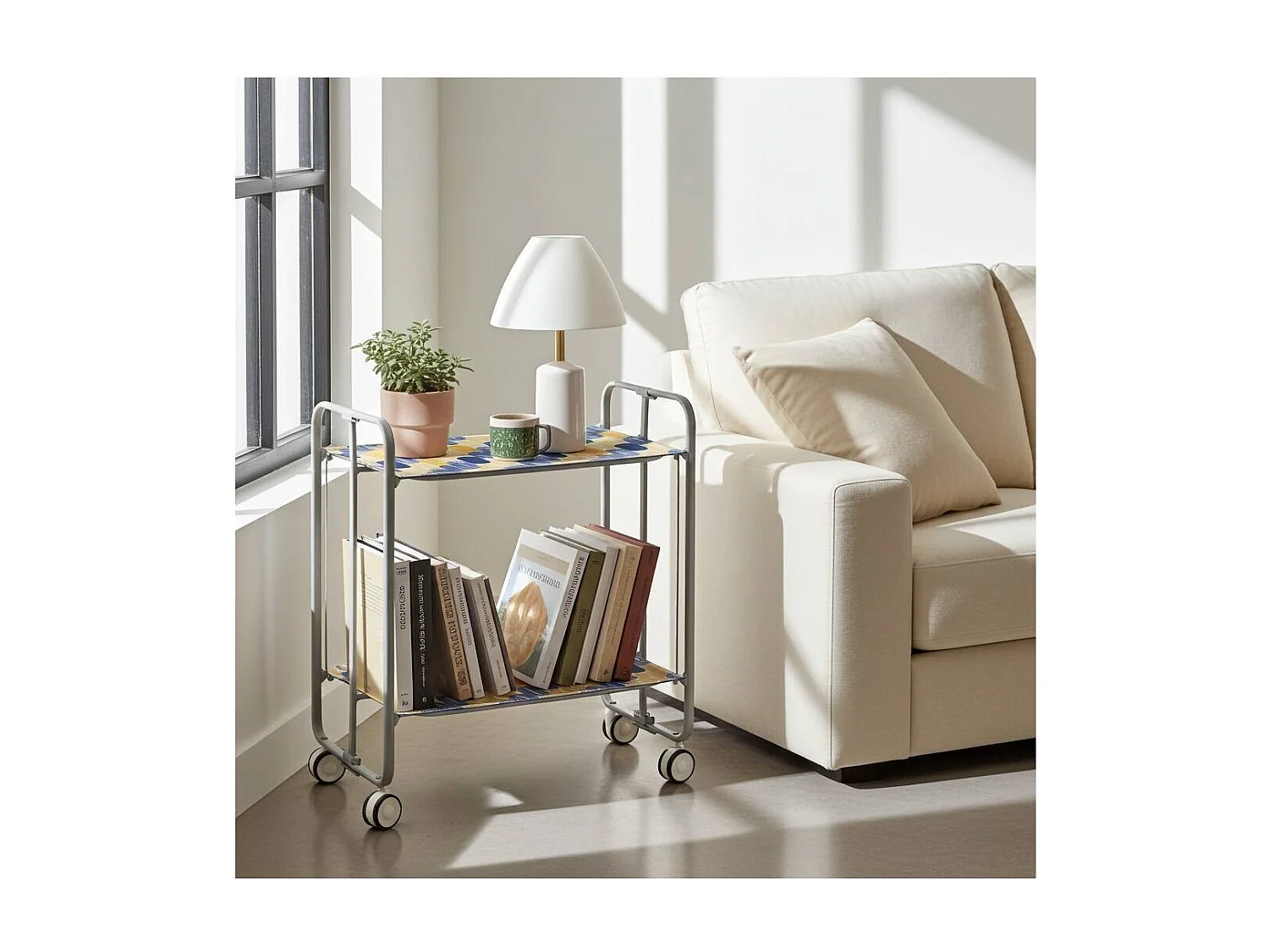 Carrito auxiliar plegable BAUHAUS con ruedas – Armazón metálico gris, 2 niveles, 4 posiciones ajustables