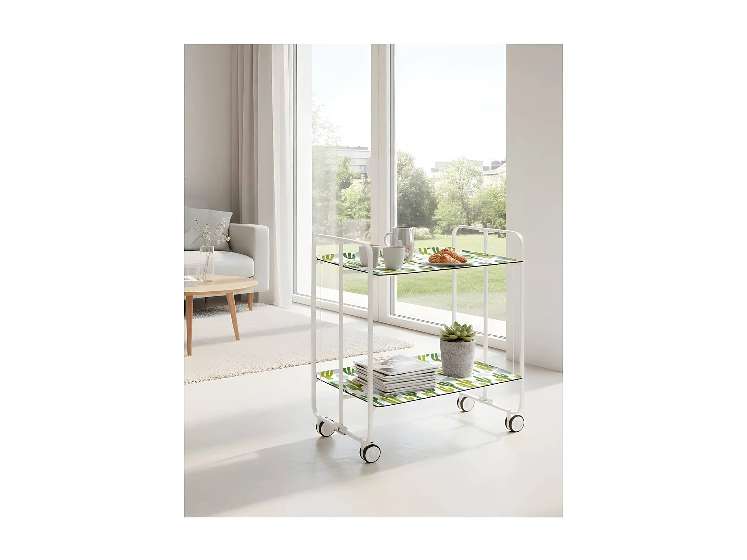 Carrito auxiliar plegable BAUHAUS con ruedas - Armazón metálico blanco, 2 niveles y 4 posiciones ajustables