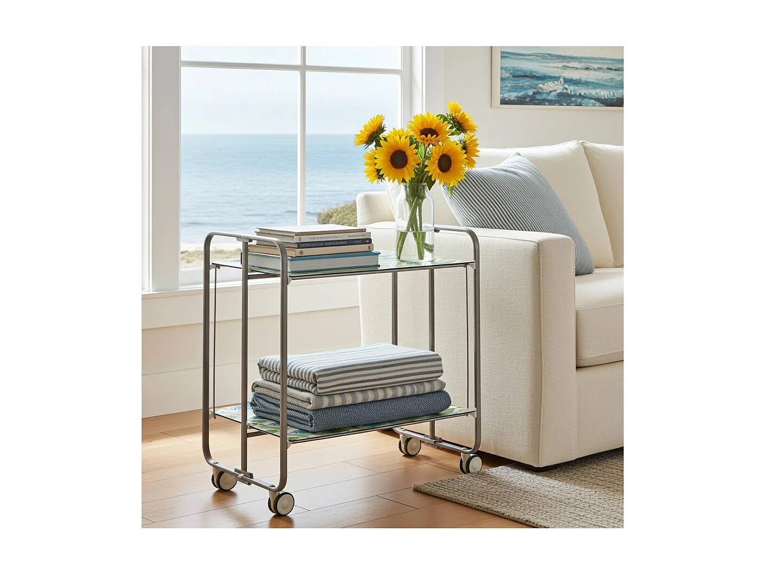 Carrito auxiliar plegable BAUHAUS con ruedas – Armazón metálico gris, 2 niveles, 4 posiciones ajustables