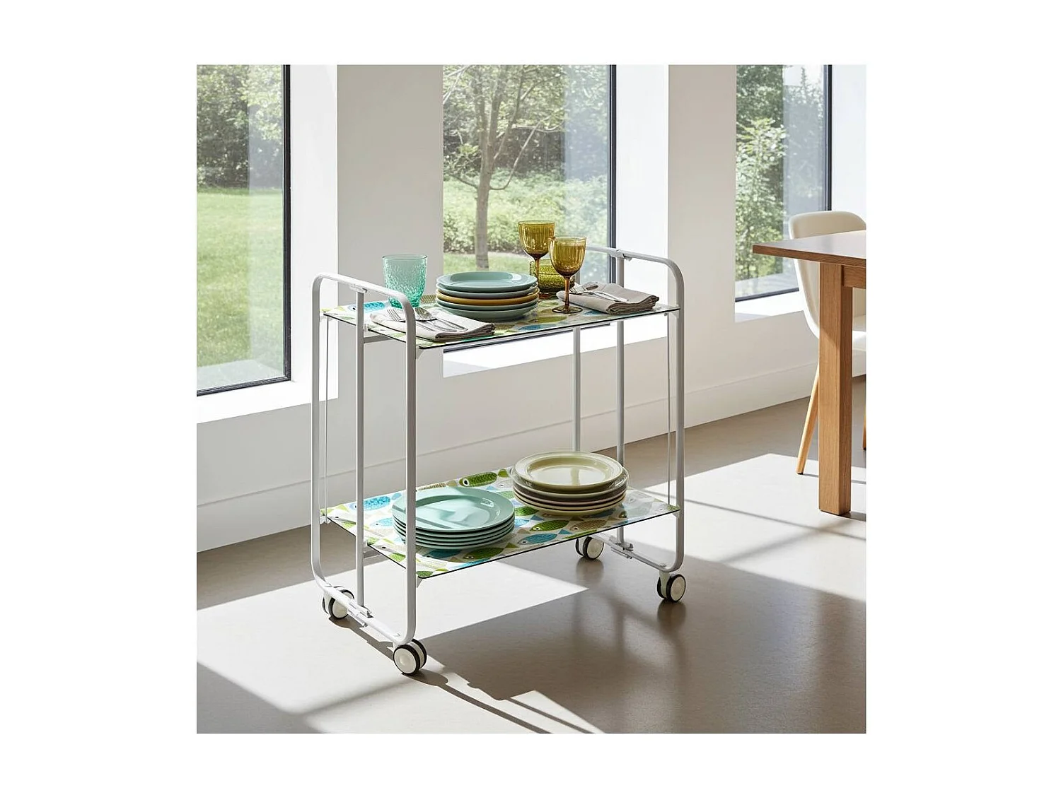 Carrito auxiliar plegable BAUHAUS con ruedas – Armazón metálico gris, 2 niveles, 4 posiciones ajustables