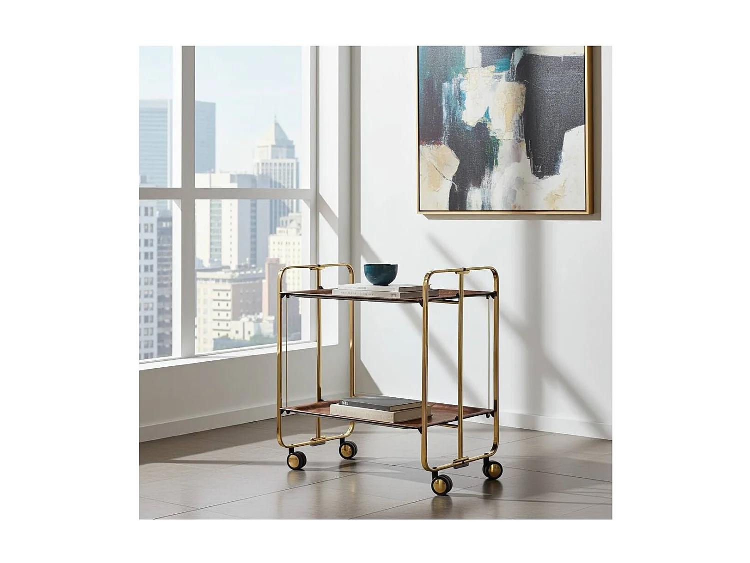 Carrito auxiliar plegable BAUHAUS dorado con ruedas – 2 niveles y 4 posiciones