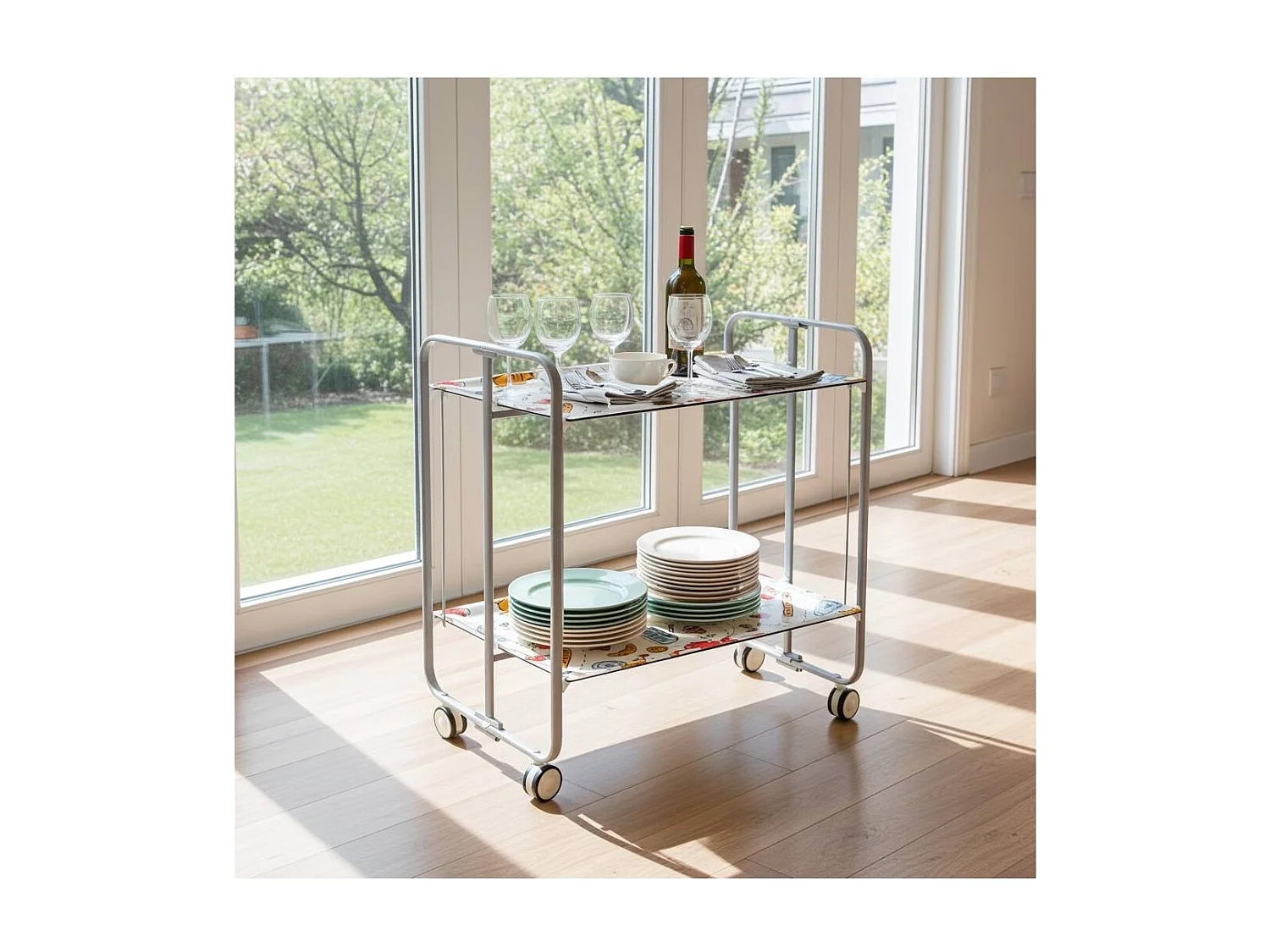 Carrito auxiliar plegable BAUHAUS con ruedas – Armazón metálico gris, 2 niveles, 4 posiciones ajustables
