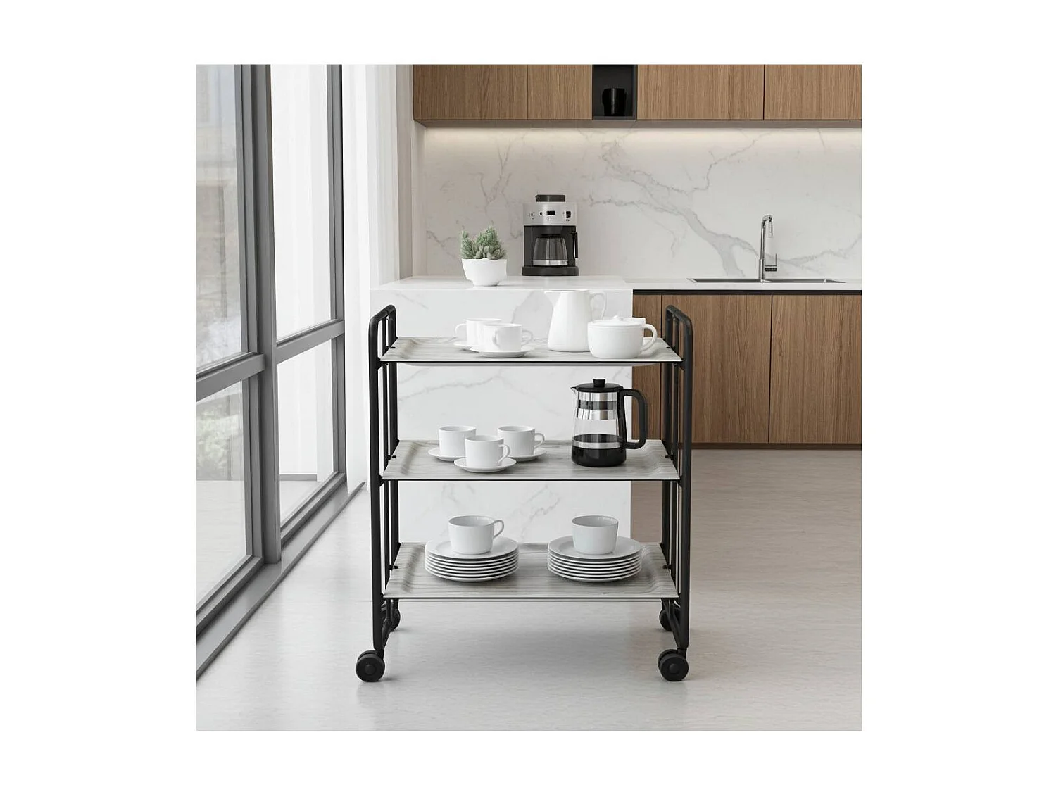 Carrito auxiliar plegable BAUHAUS negro con ruedas – 3 niveles y 3 posiciones