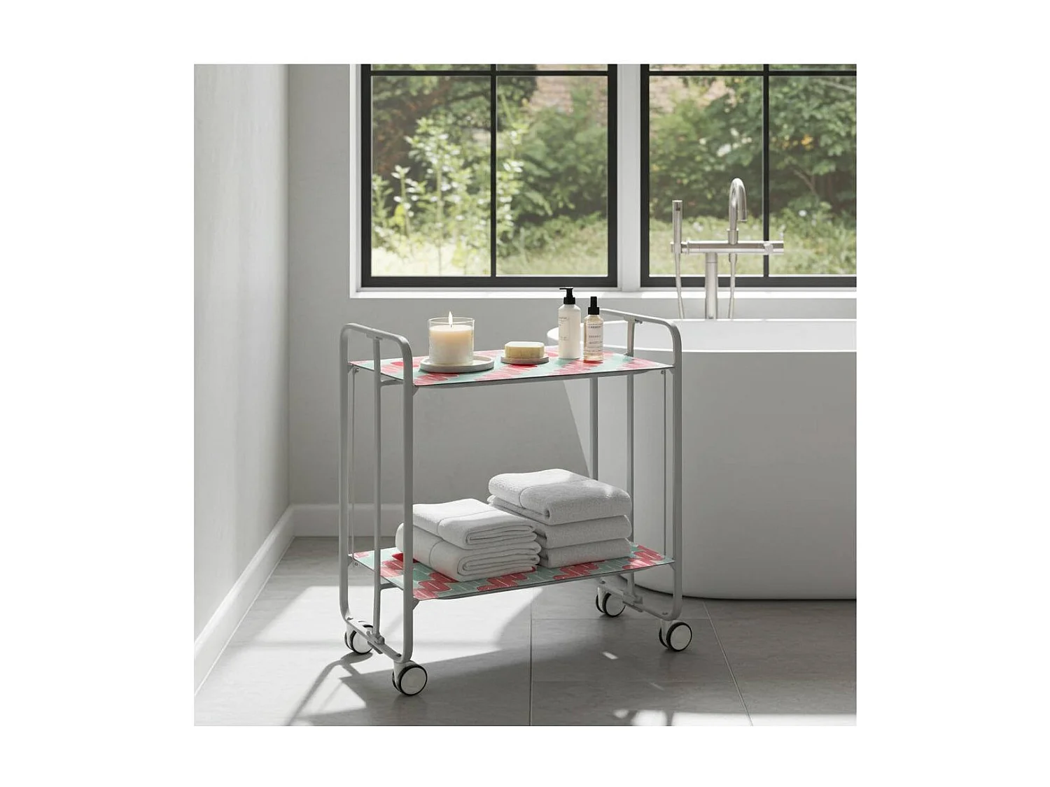 Carrito auxiliar plegable BAUHAUS con ruedas – Armazón metálico gris, 2 niveles, 4 posiciones ajustables