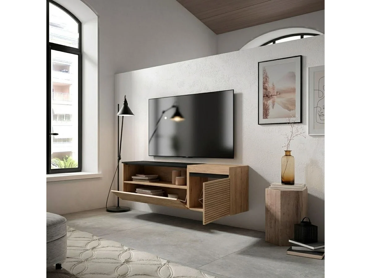 Mueble de TV Kroma diseño flotante compartimento izquierda natural 45x152,5x34,6 cm