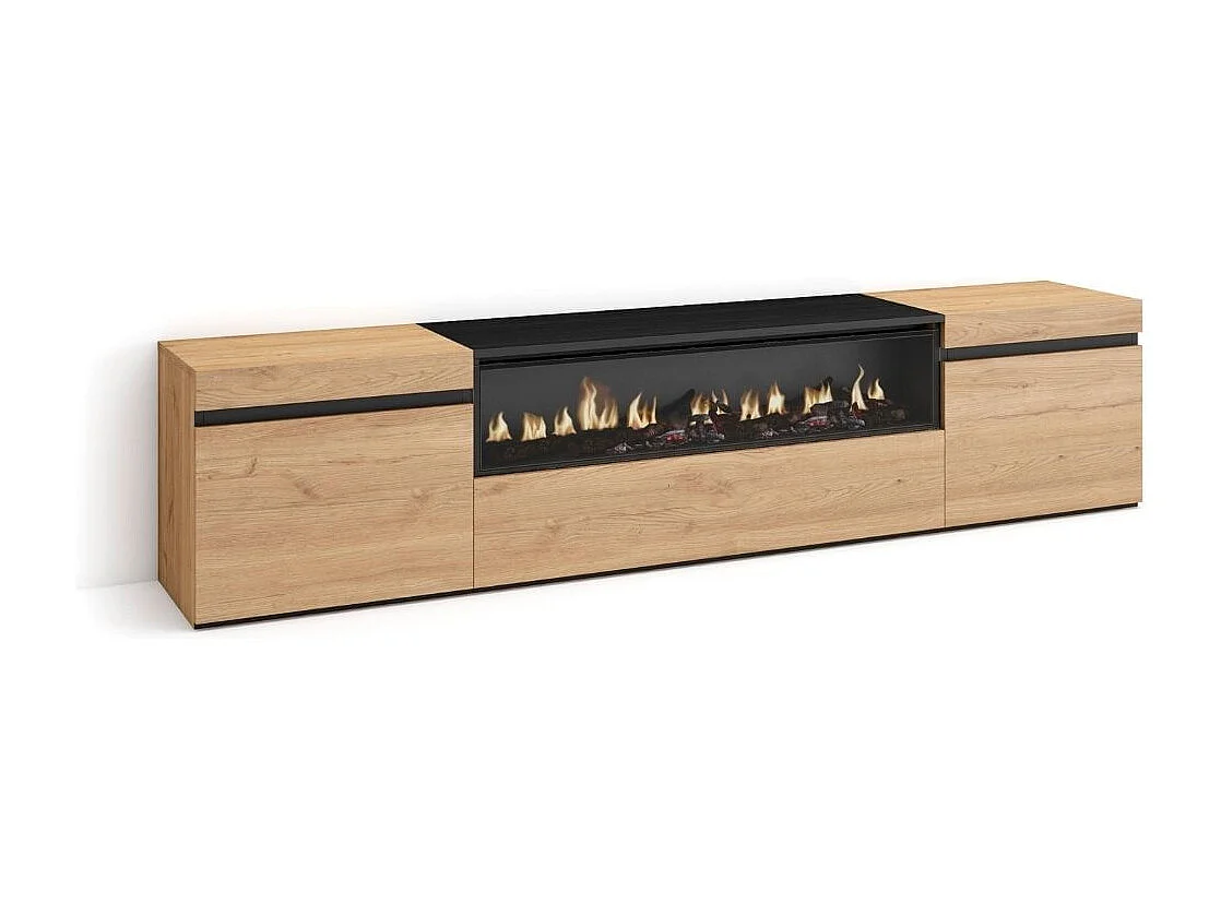 Mueble de TV Kroma con chimenea al centro natural 45x203x34,6 cm