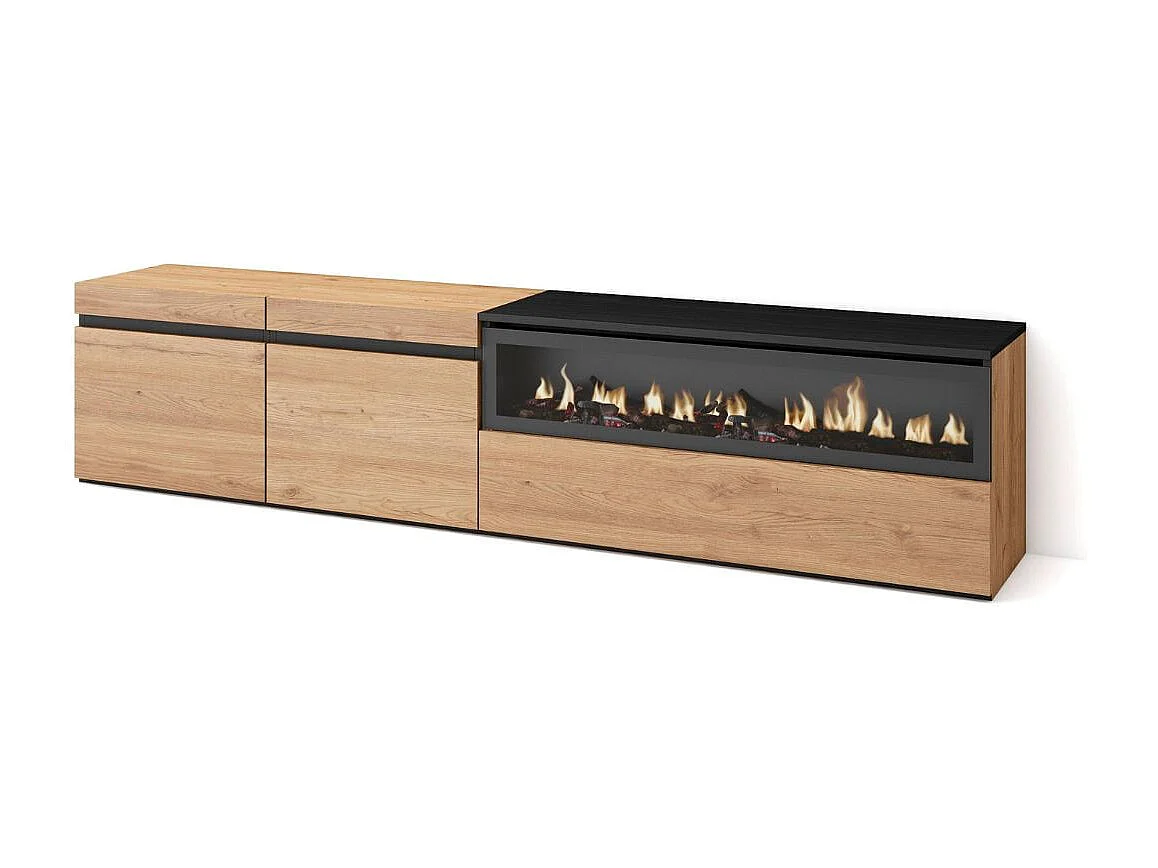Mueble de TV Kroma 3 puertas con chimenea derecha roble 45x203x34,6 cm