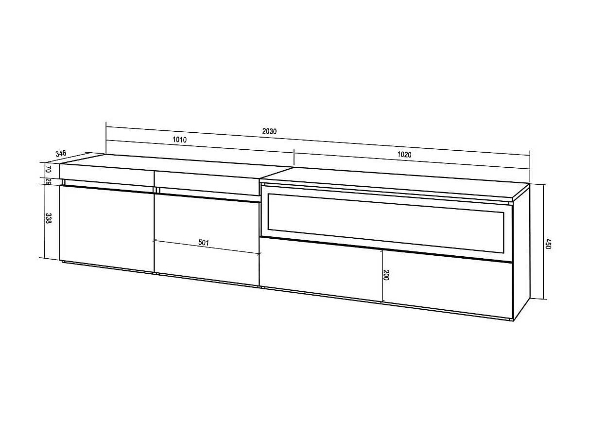 Mueble de TV Kroma 3 puertas con chimenea derecha roble 45x203x34,6 cm