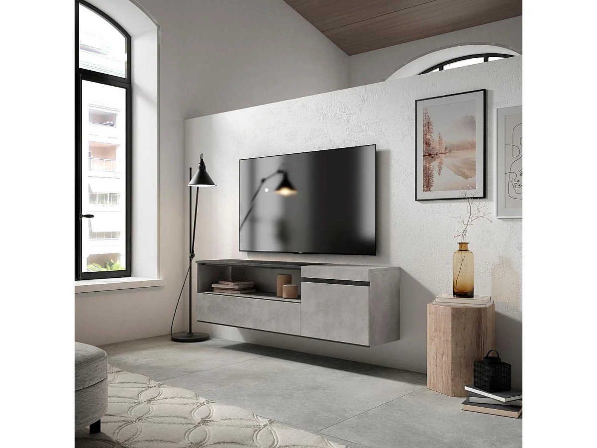 Mueble de TV Kroma diseño flotante compartimento izquierda gris 45x152,5x34,6 cm