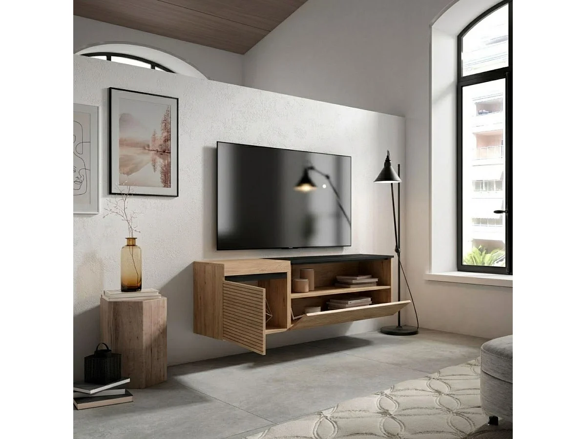 Mueble de TV Kroma diseño flotante compartimento derecha natural 45x152,5x34,6 cm