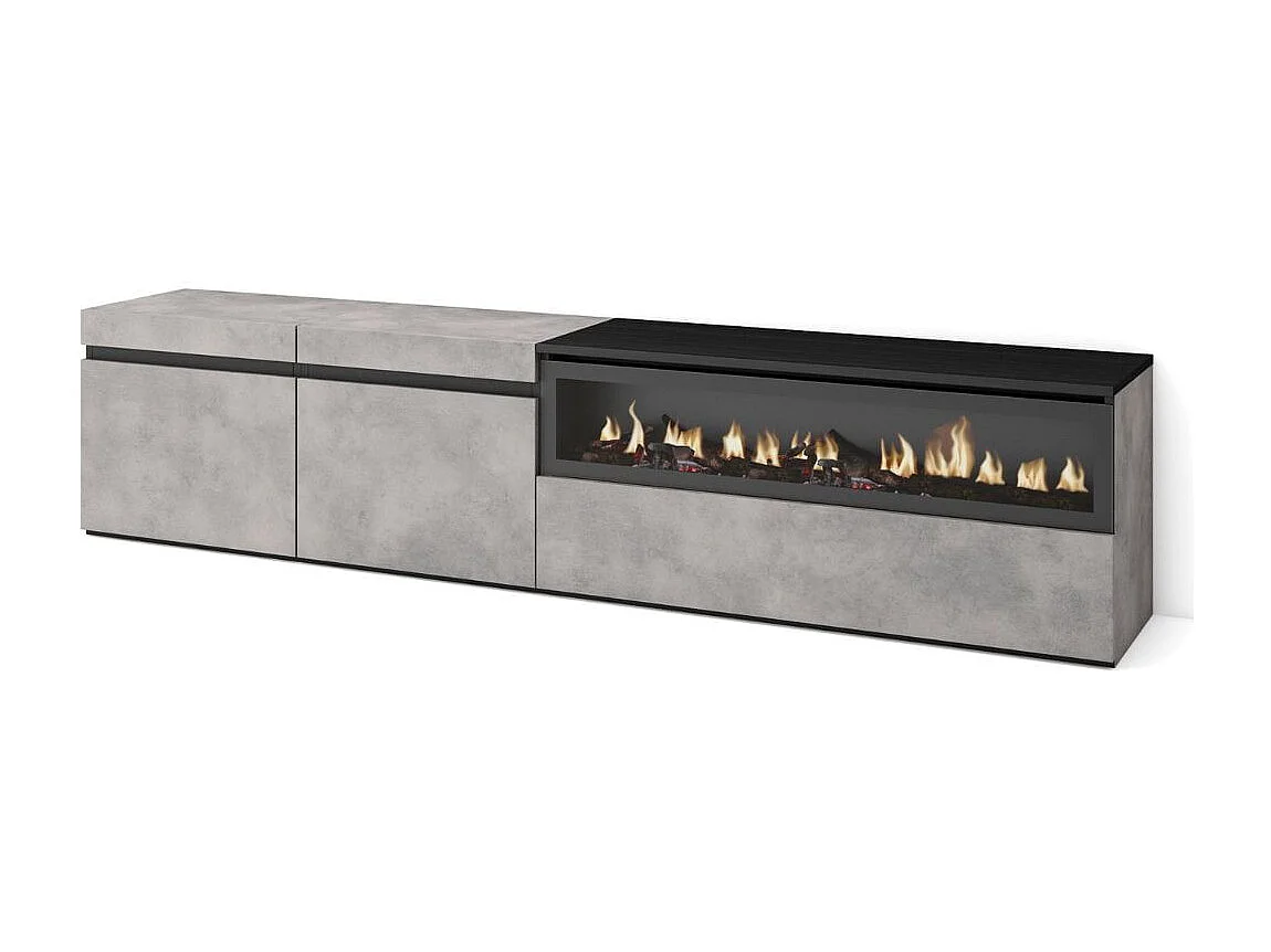Mueble de TV Kroma 3 puertas con chimenea derecha cemento 45x203x34,6 cm