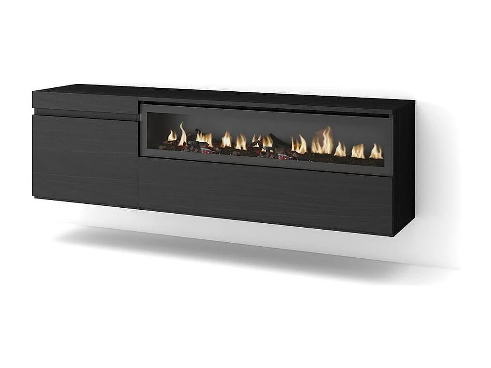 Mueble de TV Kroma diseño flotante con chimenea derecha negro 45x152,5x34,6 cm