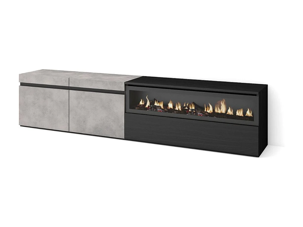 Mueble de TV Kroma 3 puertas con chimenea derecha marengo/negro 45x203x34,6 cm