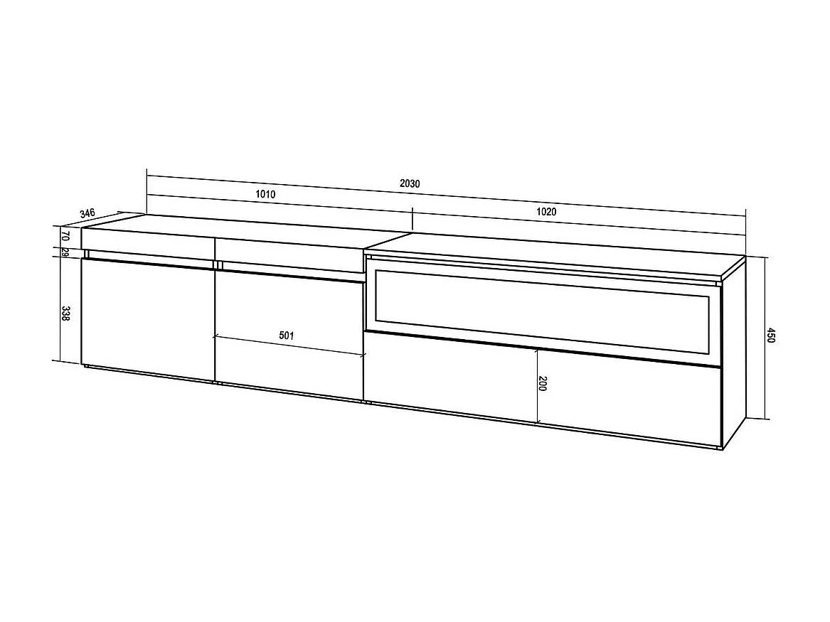 Mueble de TV Kroma flotante 3 puertas con chimenea derecha blanco/negro 45x203x34,6 cm