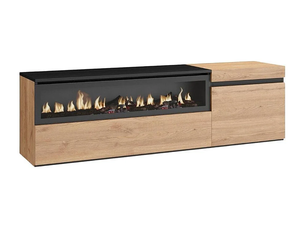 Mueble de TV Kroma diseño flotante con chimenea izquierda natural 45x152,5x34,6 cm