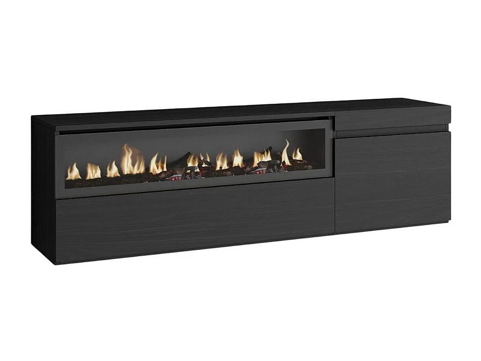Mueble de TV Kroma diseño flotante con chimenea izquierda negro 45x152,5x34,6 cm