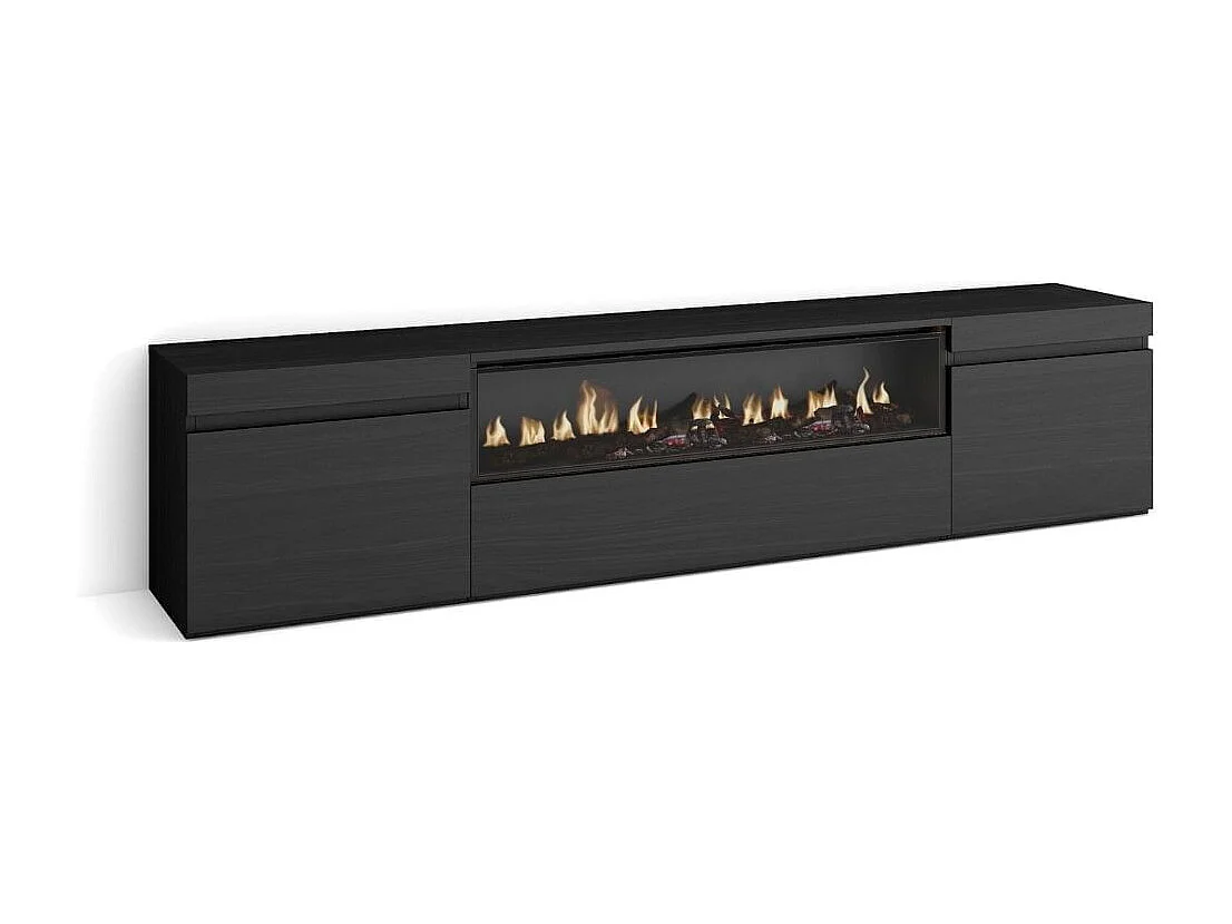Mueble de TV Kroma con chimenea al centro negro 45x203x34,6 cm