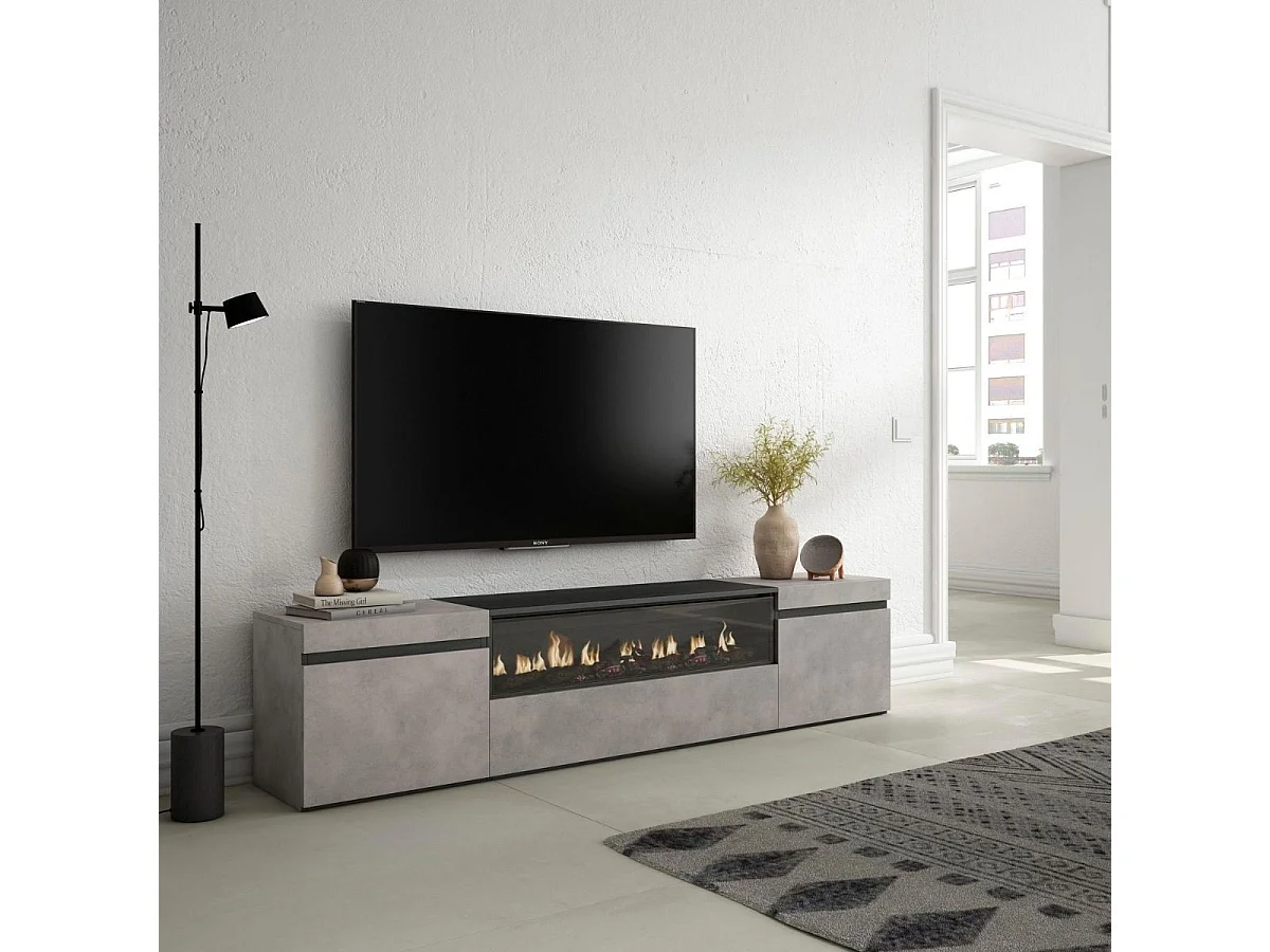 Mueble de TV Kroma con chimenea al centro gris 45x203x34,6 cm