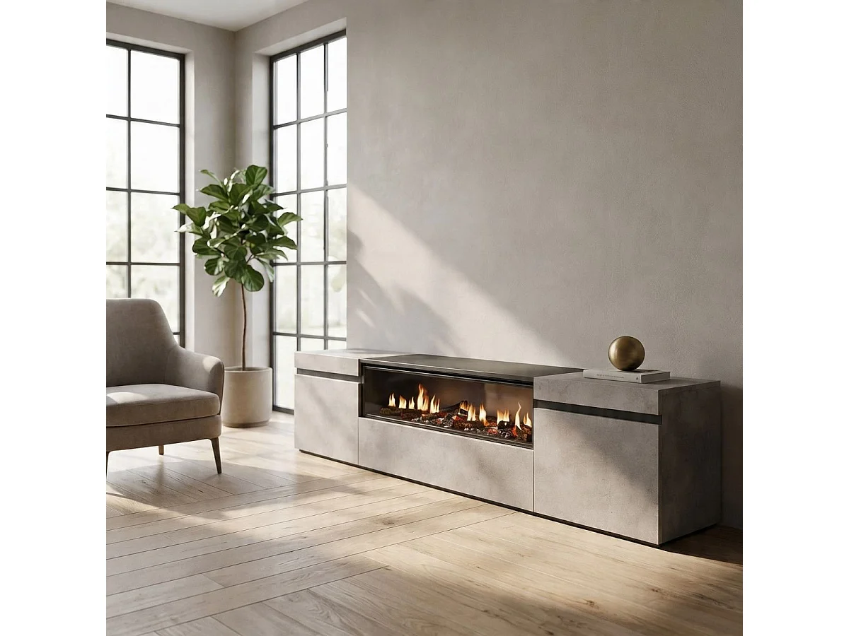 Mueble de TV Kroma con chimenea al centro gris 45x203x34,6 cm