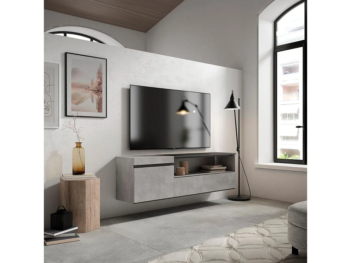 Mueble de TV Kroma diseño flotante compartimento derecha gris 45x152,5x34,6 cm
