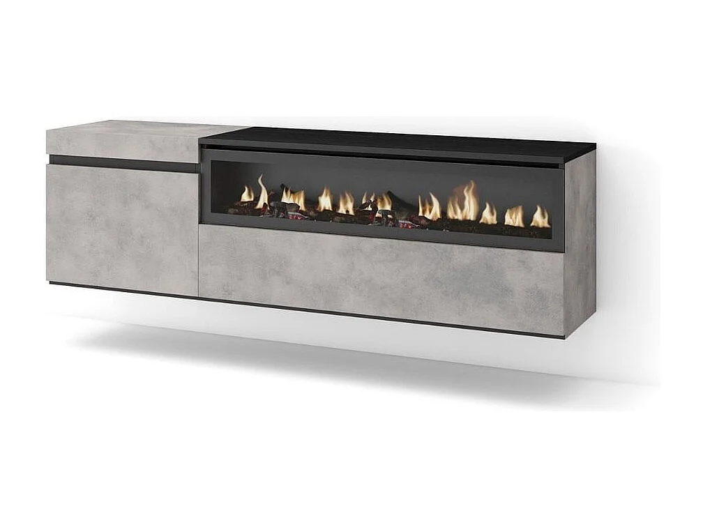 Mueble de TV Kroma diseño flotante con chimenea derecha gris 45x152,5x34,6 cm