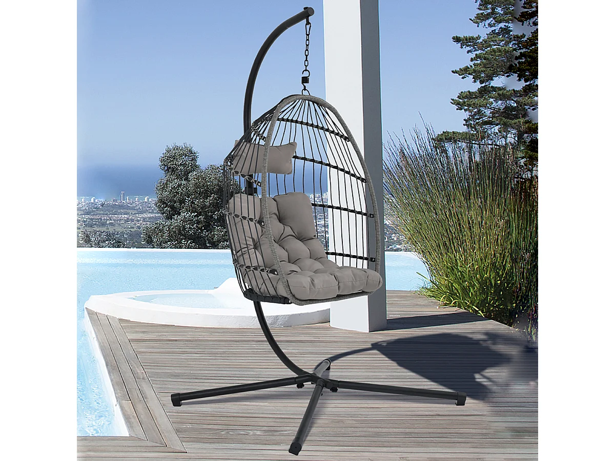 Fauteuil suspendu pliable Balancelle avec coussin d'assise, chaise balançoire pour l’intérieur et l’extérieur - Longueur 103 x Profondeur 103 x Hauteur 197 cm