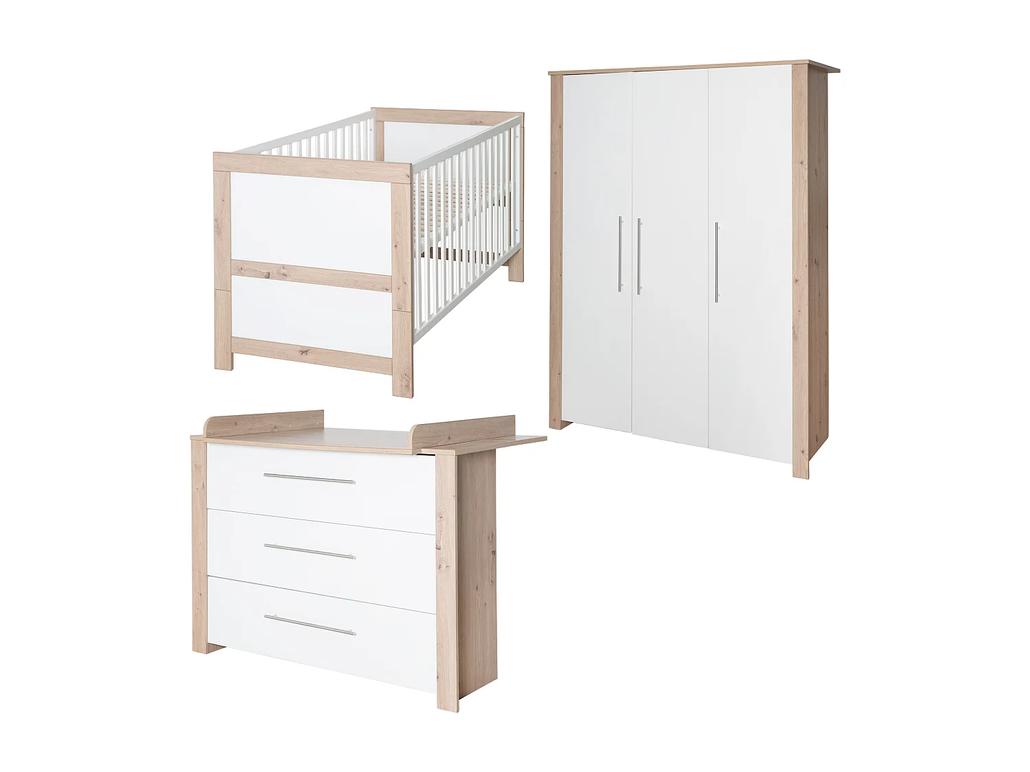 roba Chambre Bébé Malo - Lit Bébé/Enfant 70x140, Armoire & Commode À Langer - Blanc / Décor Chêne