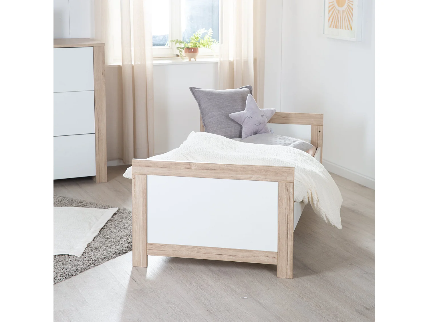 roba Chambre Bébé Malo - Lit Bébé/Enfant 70x140, Armoire & Commode À Langer - Blanc / Décor Chêne