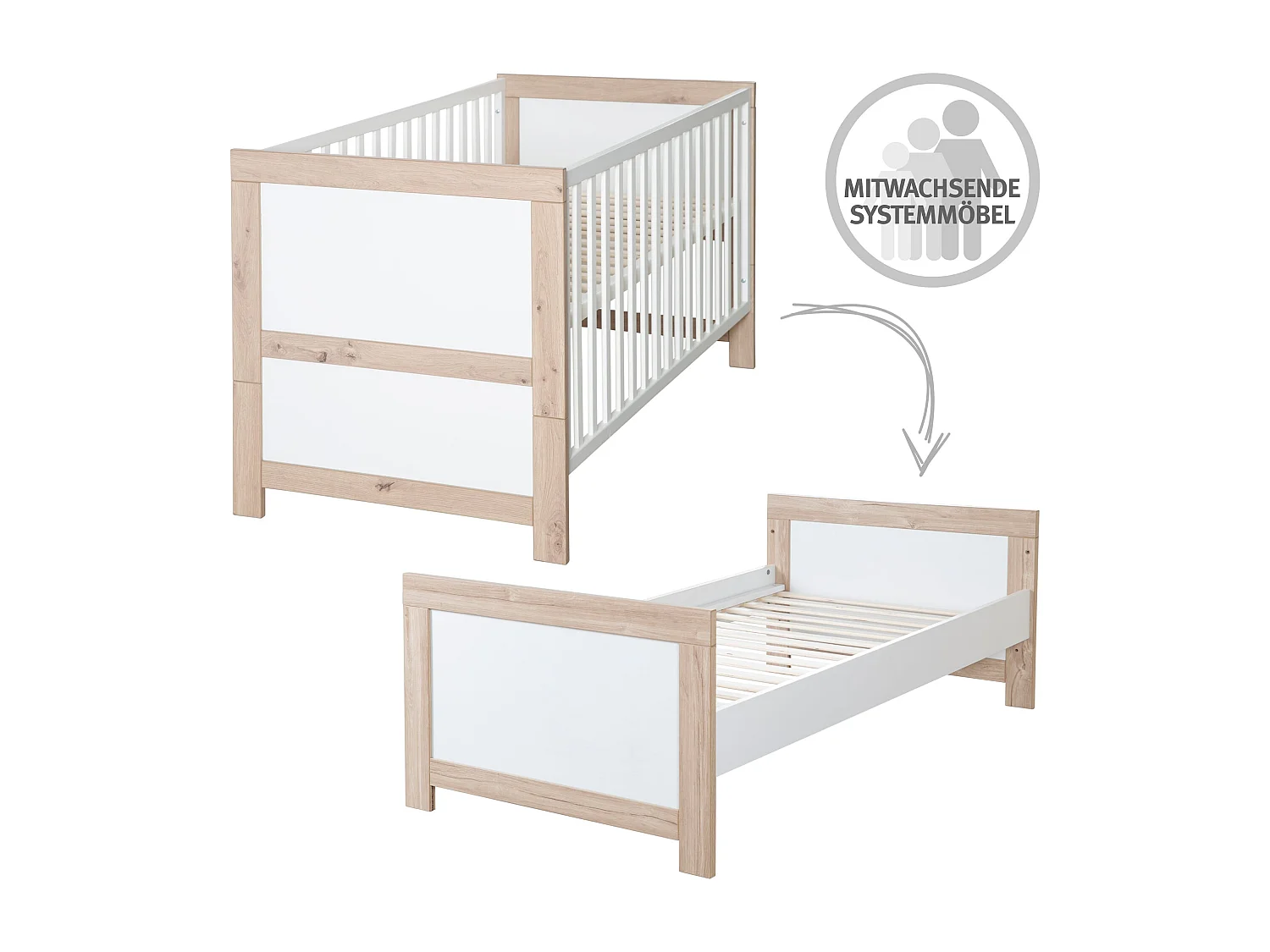 roba Chambre Bébé Malo - Lit Bébé/Enfant 70x140, Armoire & Commode À Langer - Blanc / Décor Chêne