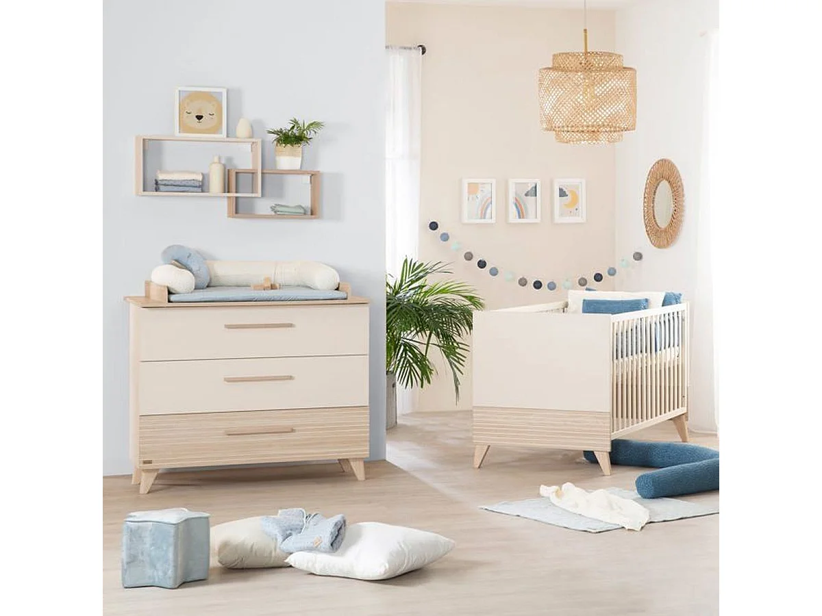 ROBA Sidney - Ensemble chambre bébé 2 pièces : Lit combiné 70x140 cm et commode à langer
