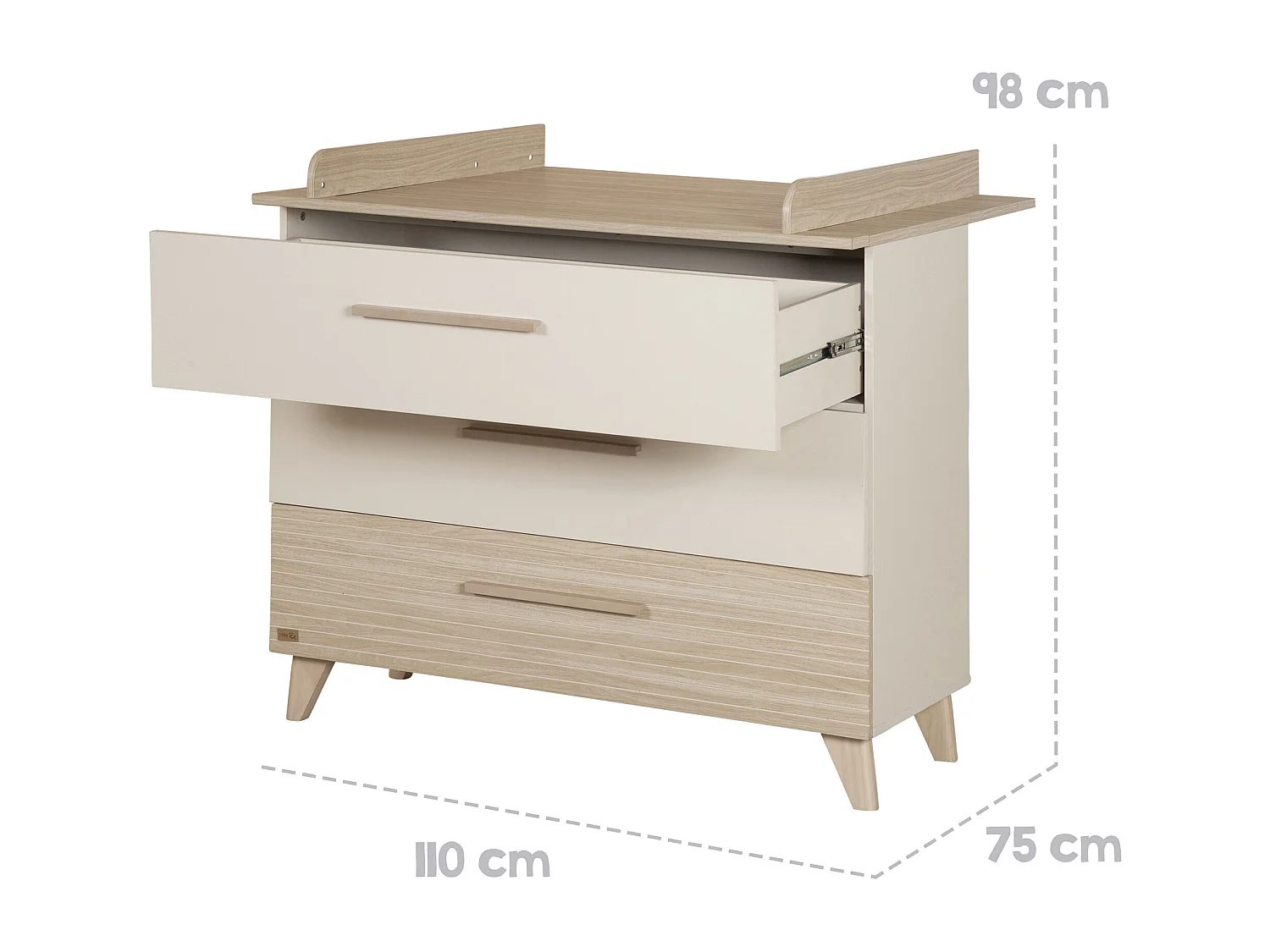 ROBA Sidney - Ensemble chambre bébé 2 pièces : Lit combiné 70x140 cm et commode à langer