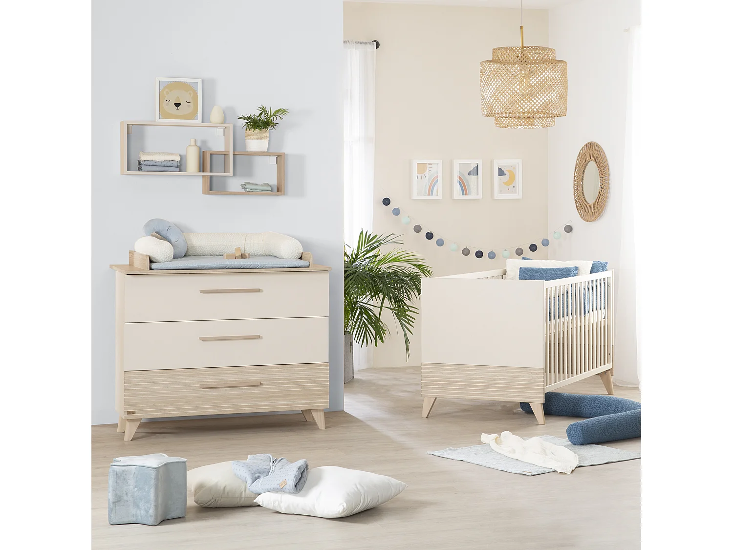 ROBA Sidney - Ensemble chambre bébé 2 pièces : Lit combiné 70x140 cm et commode à langer