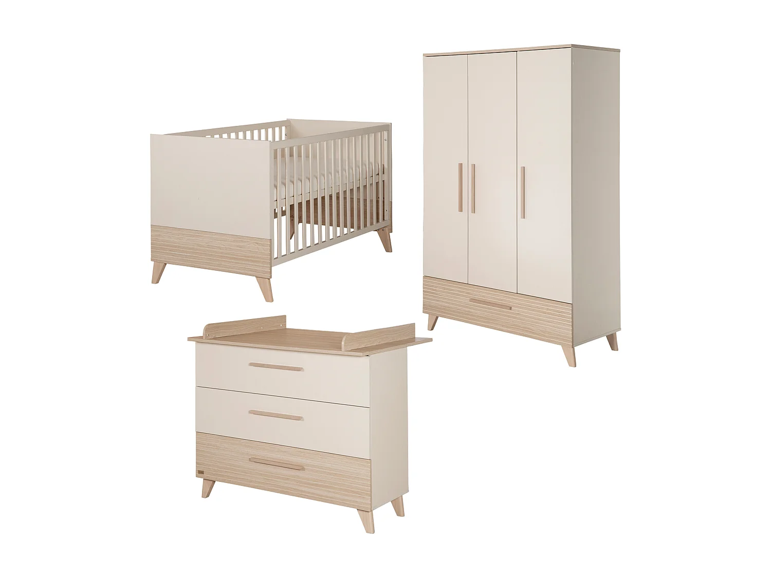roba Chambre Bébé Sidney 3 Pièces - Lit Bébé/Enfant 70 x 140 cm + Commode À Langer + Armoire - Cachemire / Chêne