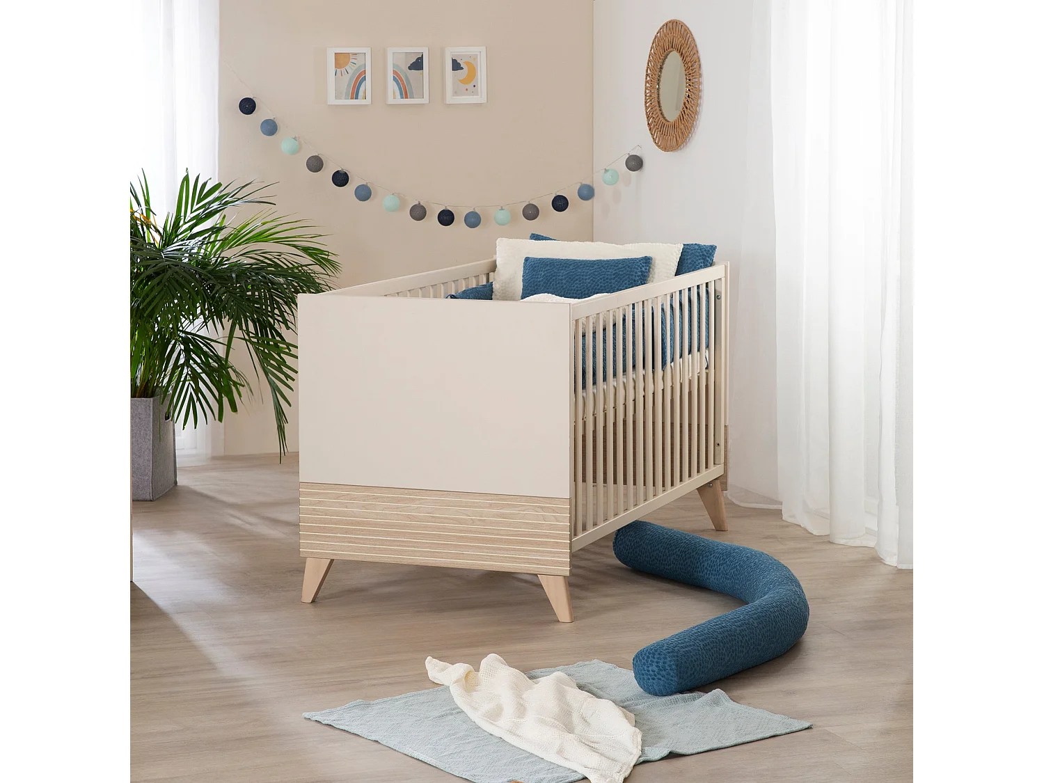 roba Chambre Bébé Sidney 3 Pièces - Lit Bébé/Enfant 70 x 140 cm + Commode À Langer + Armoire - Cachemire / Chêne
